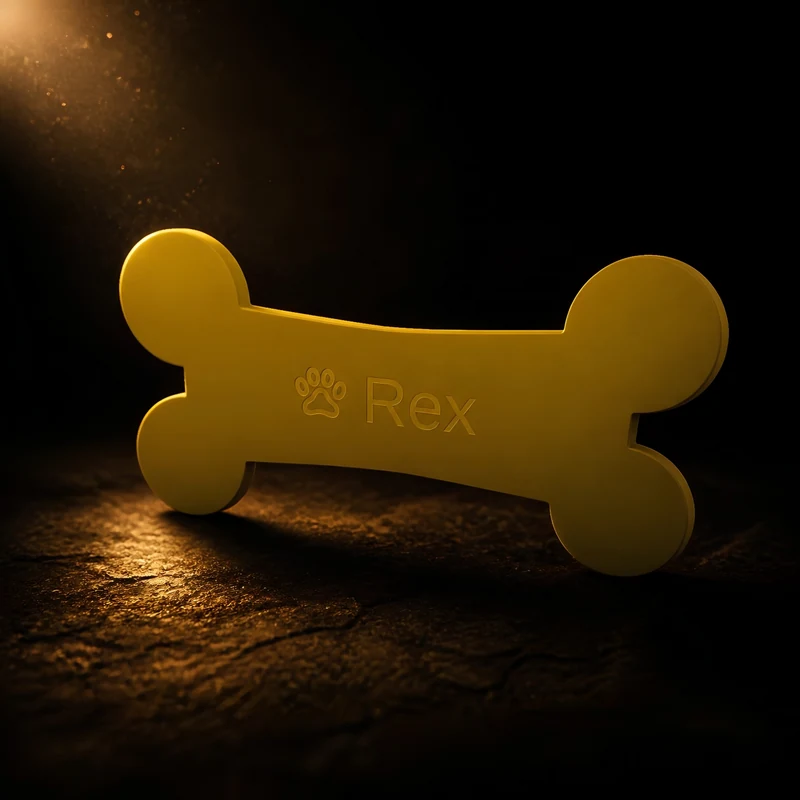 Rex mit Pfote – Namensschild für den Napfständer