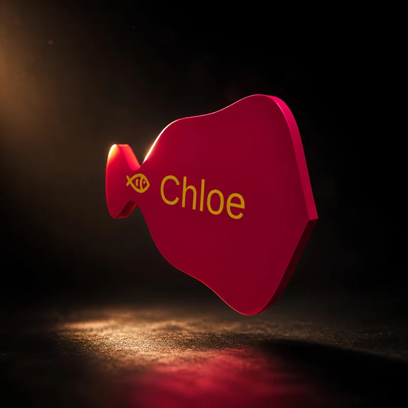 Chloe mit Fisch – Namensschild für den Napfständer